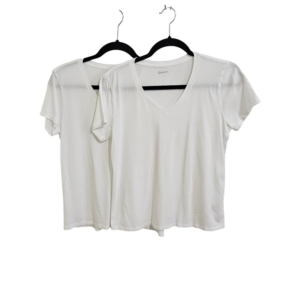 Lot of 2 Quince S Cotton Modal V-Neck Tee White Short Sleeve Basic Minimalist